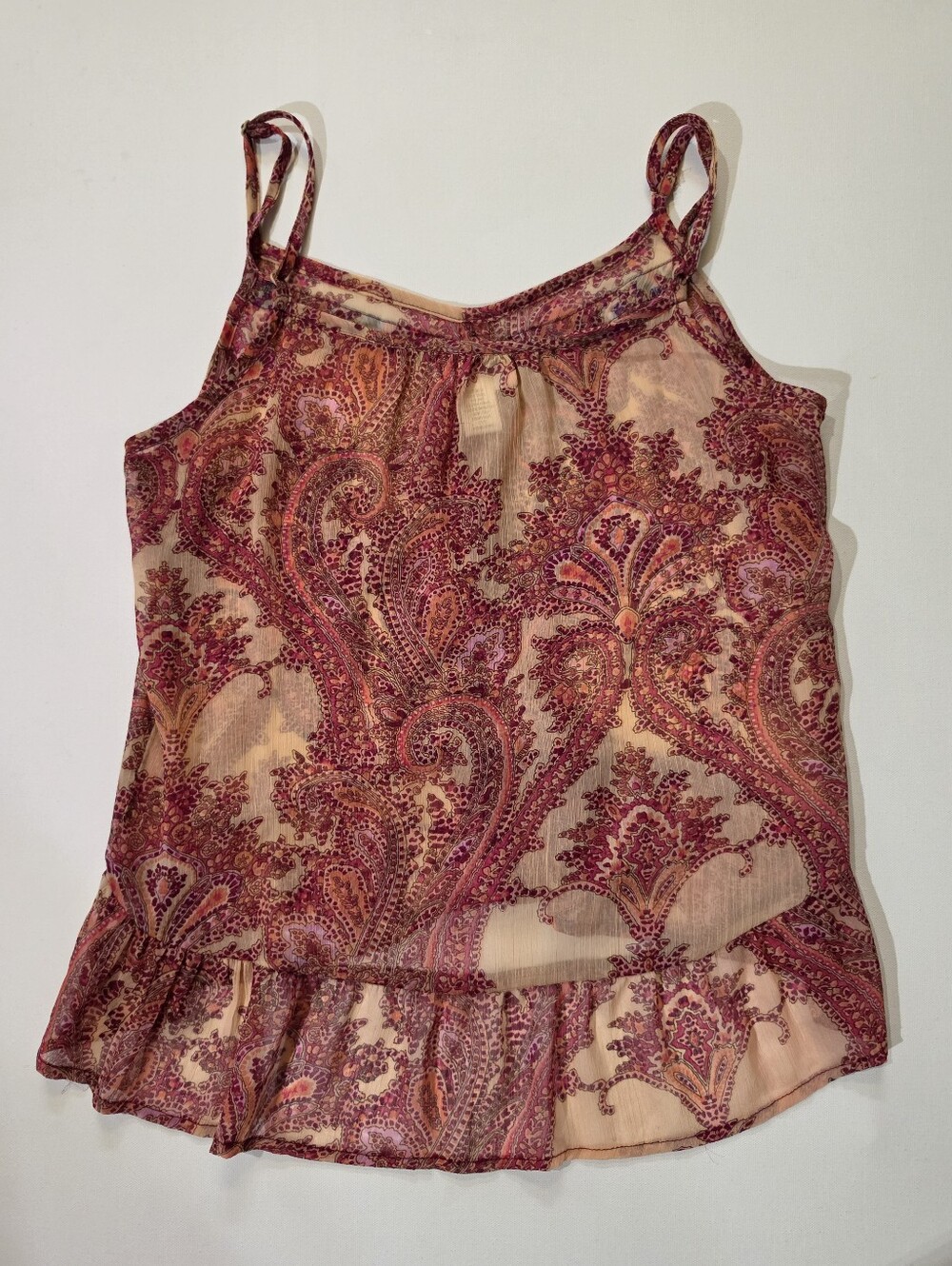 Band Of Gypsies Cami Tank Top Womens Medium Cream Pink Floral Paisley Y2K Retro